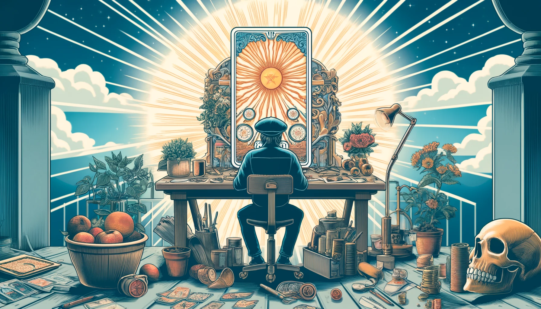 The image depicts an individual immersed in their work, surrounded by tools and symbols of their craft. Their focused expression reflects dedication and determination, while completed projects and achievements in the background signify progress and success. This scene embodies the essence of dedication, focus, and personal achievement, evoking feelings of deep emotional satisfaction and pride from mastering a skill or completing a challenging task. The environment suggests a space of creativity and productivity, conveying a sense of accomplishment, fulfillment, and the emotional depth associated with being fully invested in one's pursuits.