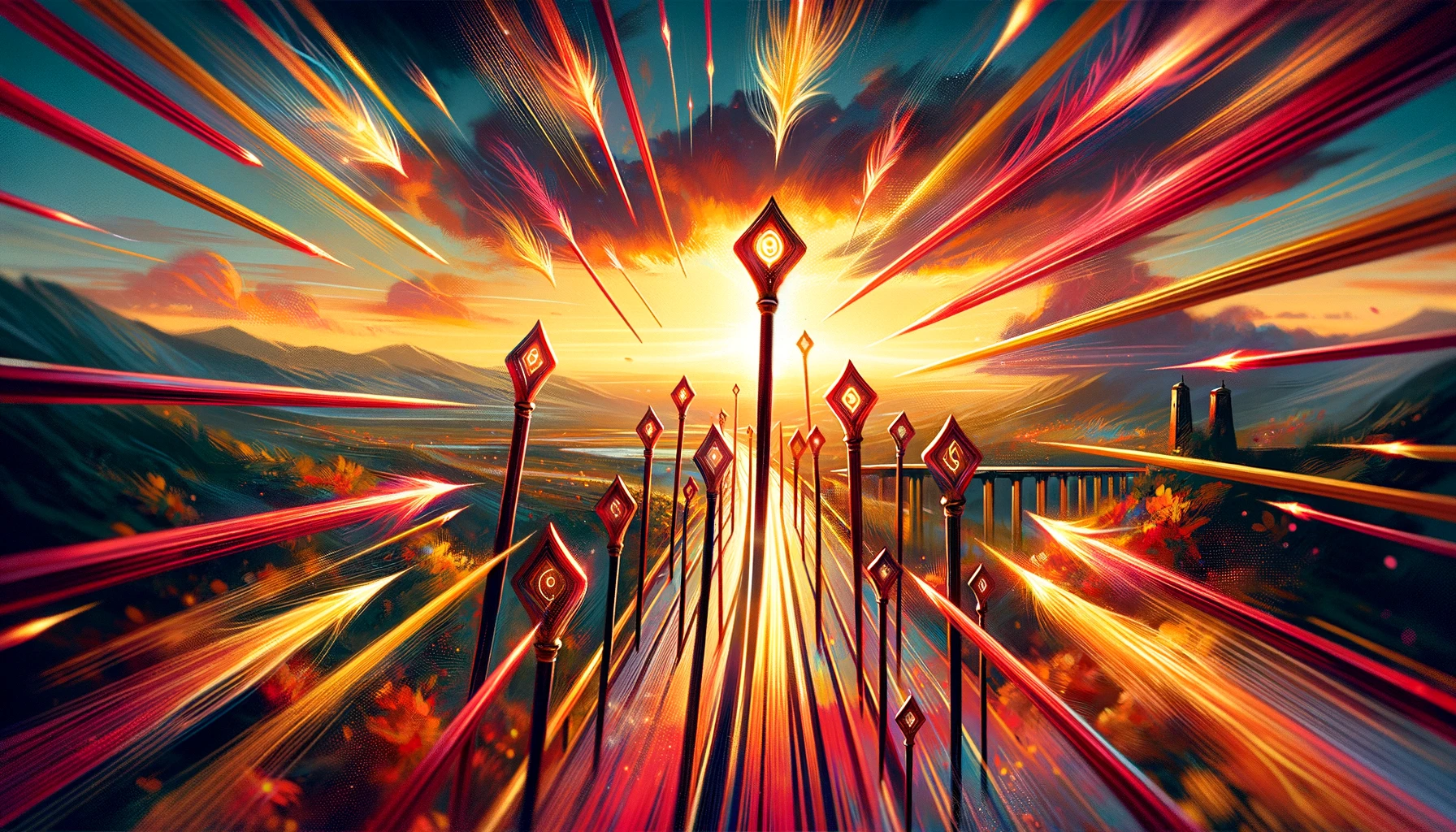 The image illustrates the desire for swift progress, clear communication, and immediate action towards achieving goals. Against a vibrant and dynamic background filled with motion, the scene captures focused energy and momentum towards a specific aim. The visual representation enriches the article by embodying the energetic and forward-moving spirit of the card, emphasizing the speed and direction of movement towards success.