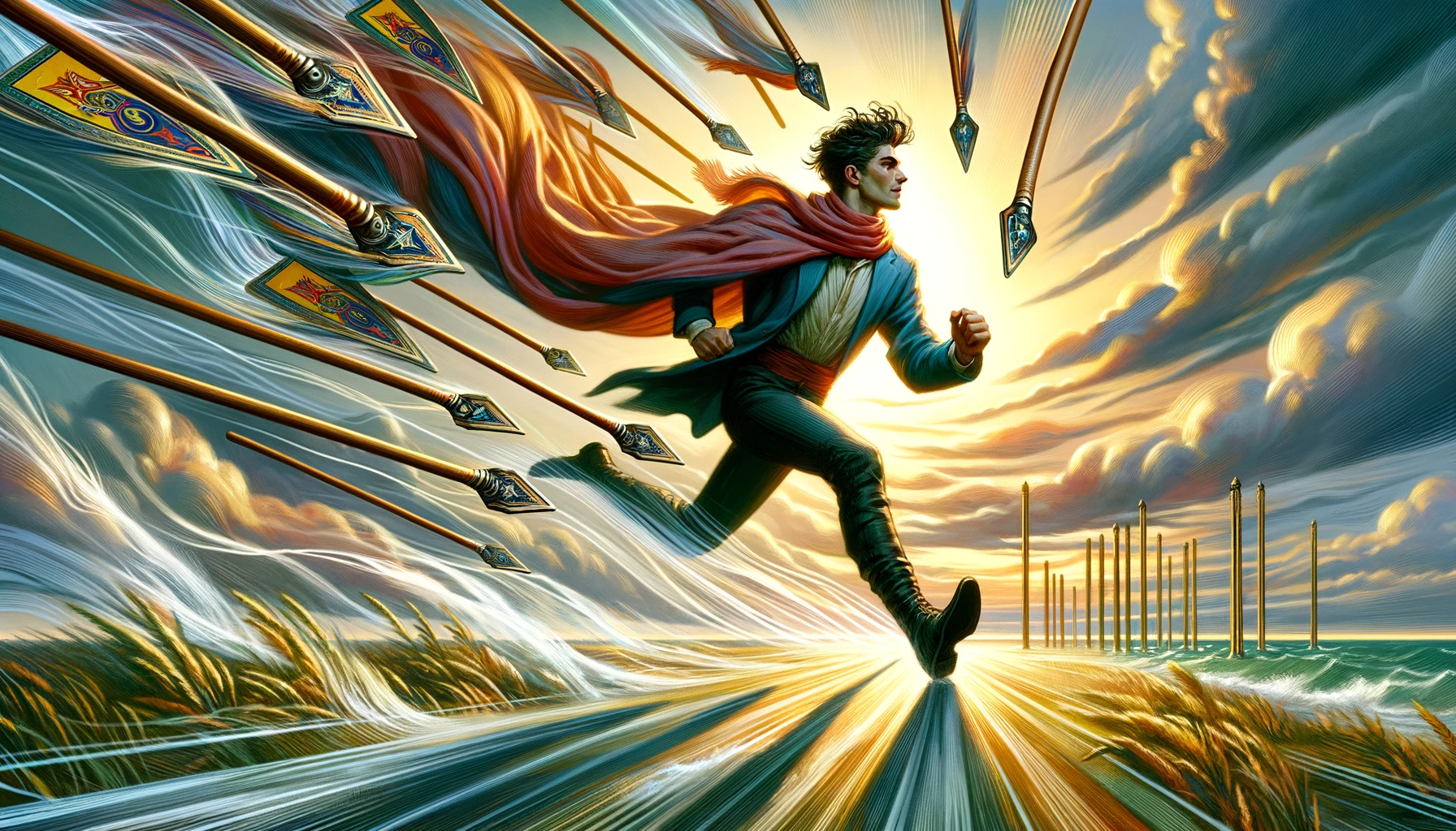 The image features a person in dynamic motion, embodying rapid movement and swift decision-making towards their goals. Set against a vibrant backdrop of swirling colors and energetic patterns, the scene captures the person's urgency and commitment to progress. The visual representation enriches the article by highlighting their energetic flow and determination to seize opportunities, emphasizing the fast pace at which they operate in pursuit of their objectives.