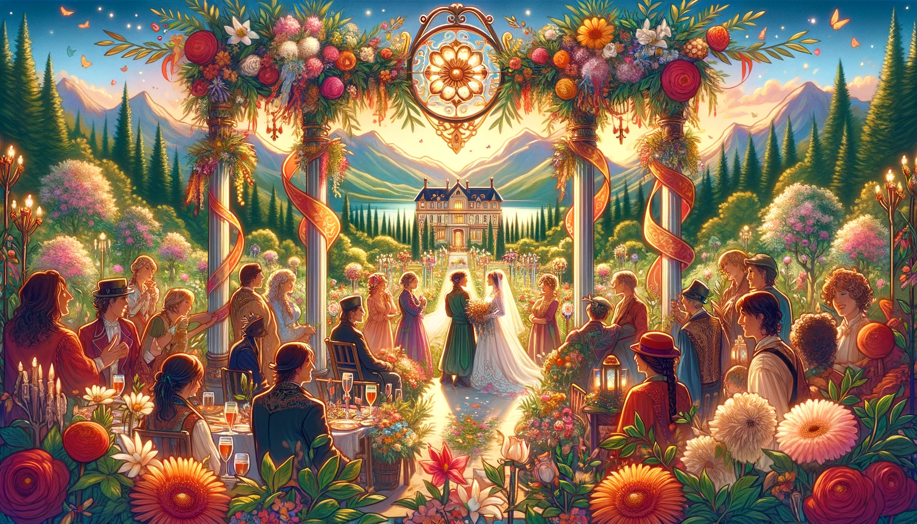 A lively gathering of people in a festive event, symbolizing celebration, harmony, and stability within a community or family setting. The visual depicts the joy and vibrancy of coming together to celebrate and share in the happiness of the occasion. Set against a backdrop that emphasizes growth, prosperity, and the foundation of lasting relationships, the scene evokes a sense of unity and shared accomplishment.