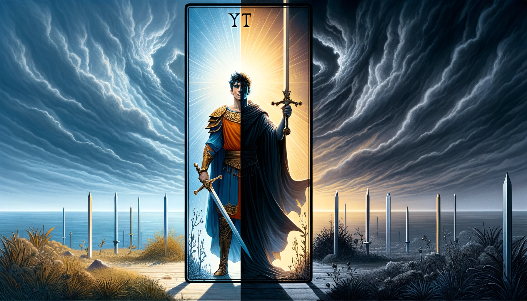The image depicts the contrast between clarity and uncertainty in decision-making, representing the dual nature of the King of Swords card. It enriches the article by illustrating the card's role in providing insight and guidance while acknowledging the complexities of certain situations.