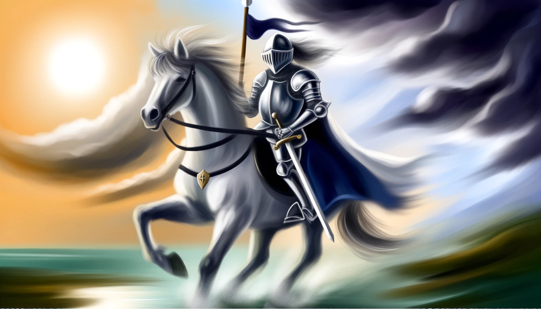"A series of images depicting the Knight of Swords tarot card, showcasing traits such as intelligence, bravery, decisiveness, impulsiveness, and aggression. Each image portrays the knight in scenarios reflecting clarity of thought and potential for hasty action, providing visual context for discussing the card's meaning in personality and behavior."