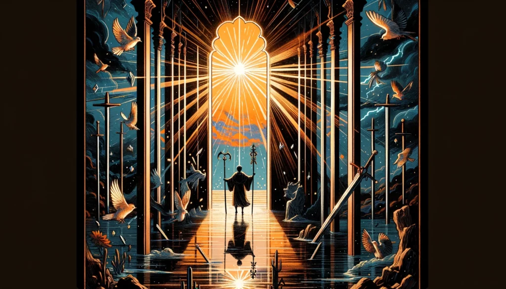  "The illustration depicts a transition from darkness to light, symbolizing overcoming difficult mental states and embracing a hopeful outlook on life."