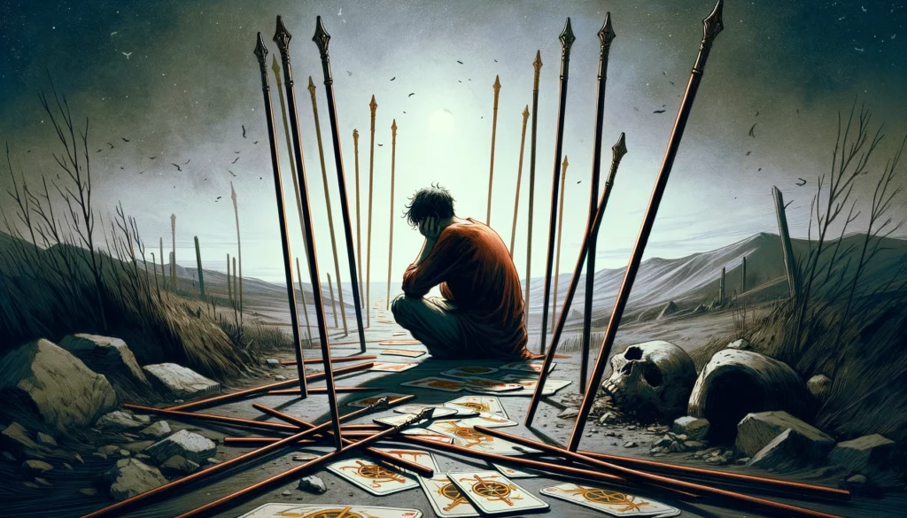 The image portrays the emotions of exhaustion, defensiveness, and the overwhelming sense of being besieged by too many challenges. The figure appears weary and burdened amidst the chaos of scattered defenses. Set against a backdrop reflecting struggle and isolation, there's a hint of potential for finding strength to rise again or the need to reassess one's approach to challenges. The visual representation enriches the article by depicting the complexities of navigating adversity and the possibility of renewal amidst weariness.





