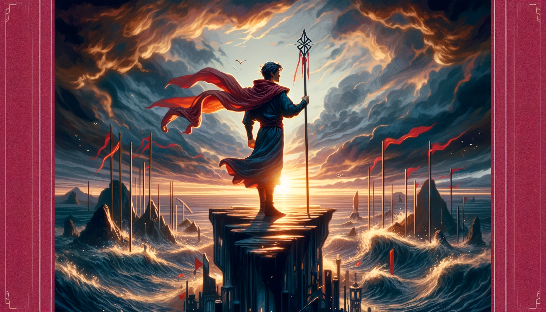 An image of an individual standing firm against opposition, demonstrating courage and determination. The backdrop, possibly stormy, accentuates the adversities faced, while