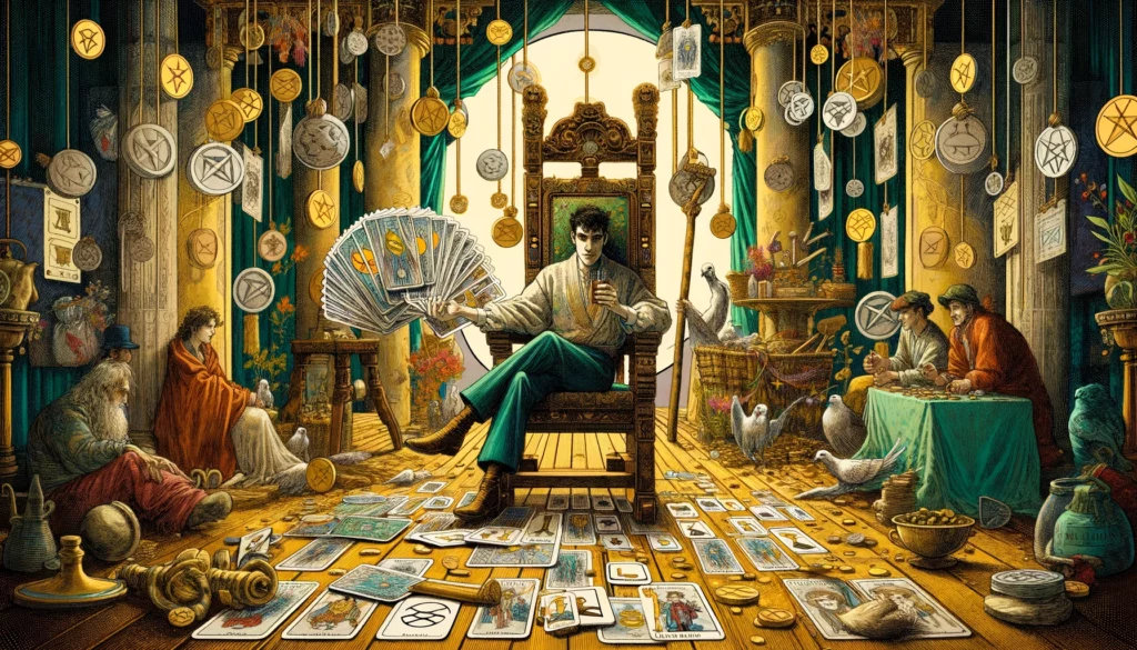 The image depicts an individual hoarding resources, creating a visible imbalance and highlighting the negative aspects of greed, inequality, and manipulation. The scene emphasizes the consequences of selfishness and the misuse of wealth and power, underscoring the importance of integrity in giving and the negative impact of conditional generosity on social connections.