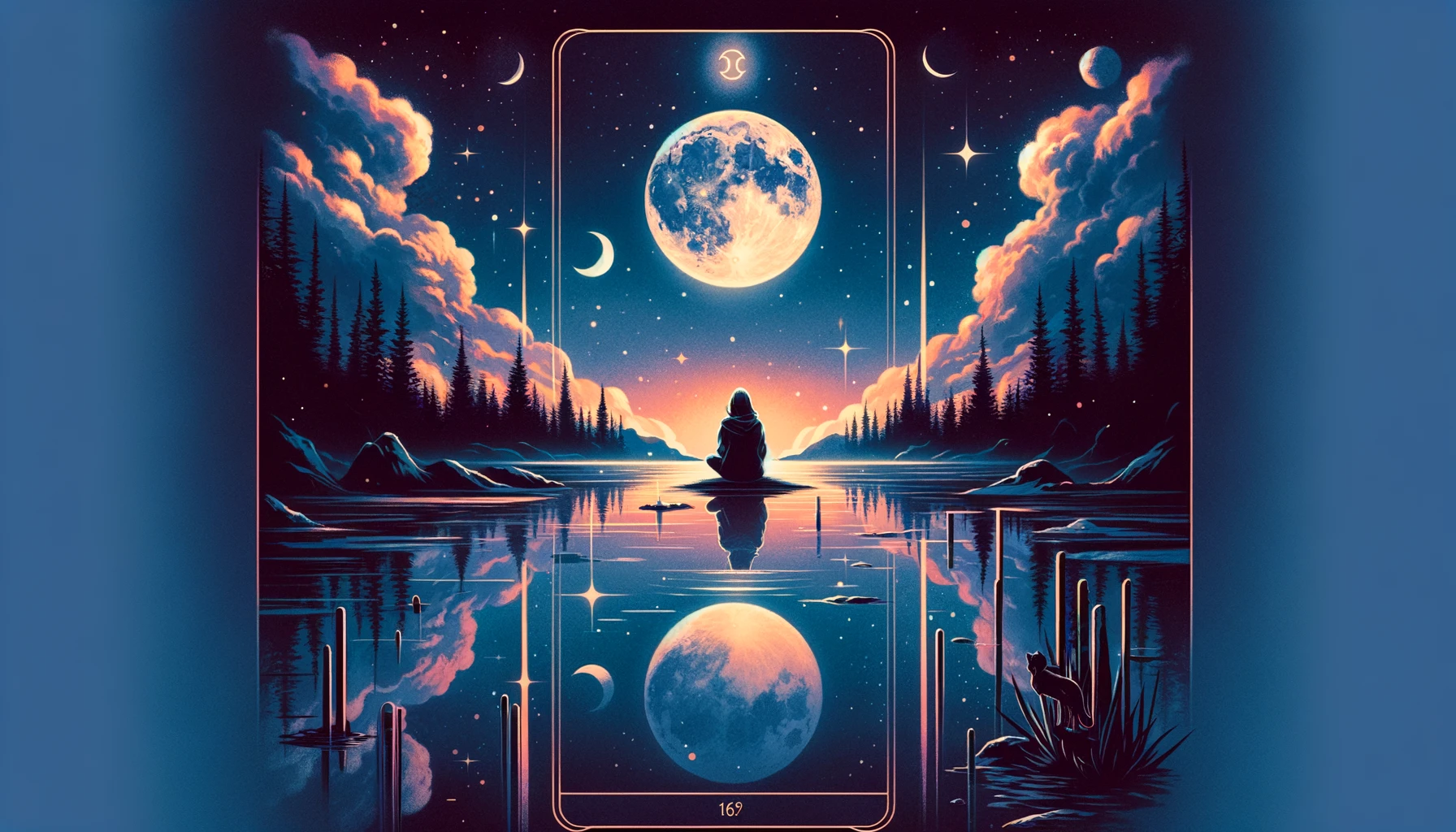 "Illustration symbolizing emotional depth, intuition, and the exploration of innermost thoughts and fears with 'The Moon' Tarot card. Sets an introspective and mysterious tone for your article discussing feelings, highlighting the quest for self-understanding."