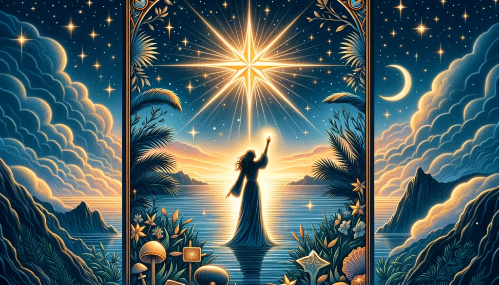 "An illustration representing themes of hope, inspiration, and the renewal of faith. It sets a serene and optimistic tone for your article discussing 'The Star' as a beacon of light, offering guidance and the potential for personal growth."






