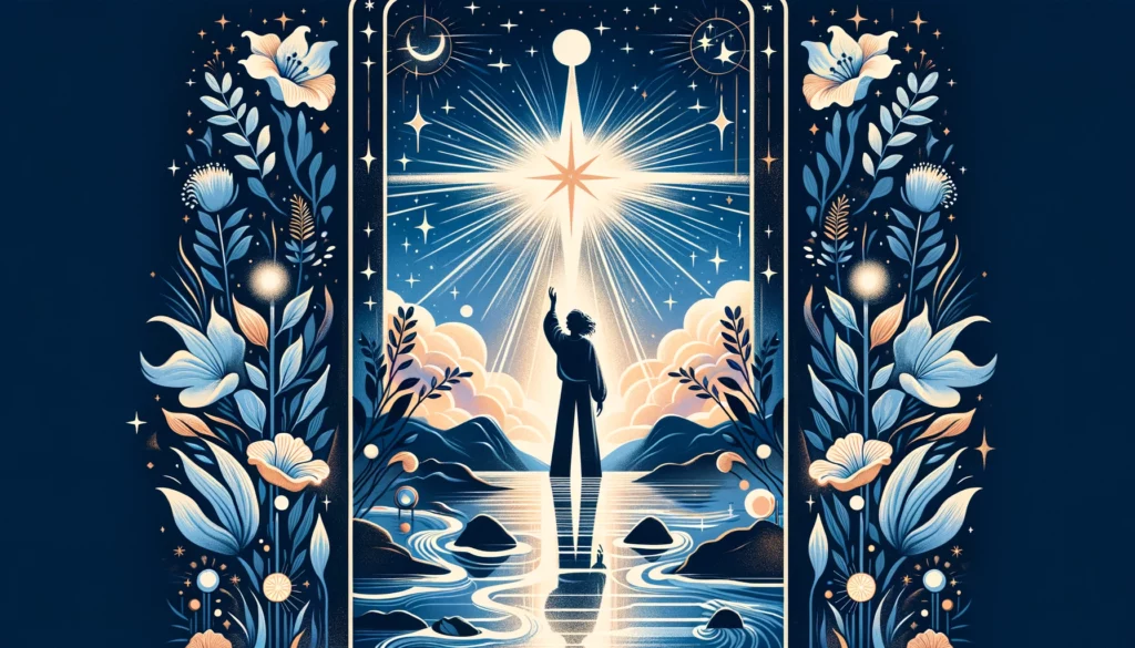 "Illustration embodying the desire for hope, healing, and guidance, setting an optimistic tone for your article discussing 'The Star' as reflecting someone's aspirations for spiritual enlightenment and personal growth."






