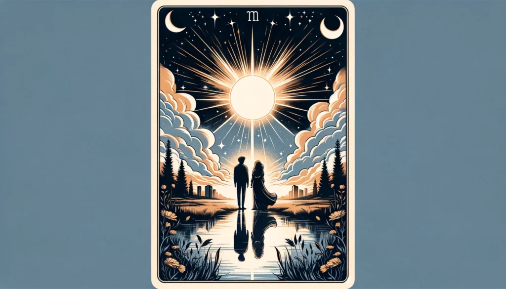 "Illustration representing minor setbacks, the need for clarity, or reassessment in a relationship with 'The Sun' Tarot card in its reversed position. Sets a contemplative tone for your article, highlighting the journey towards mutual fulfillment and potential growth in the face of challenges."
