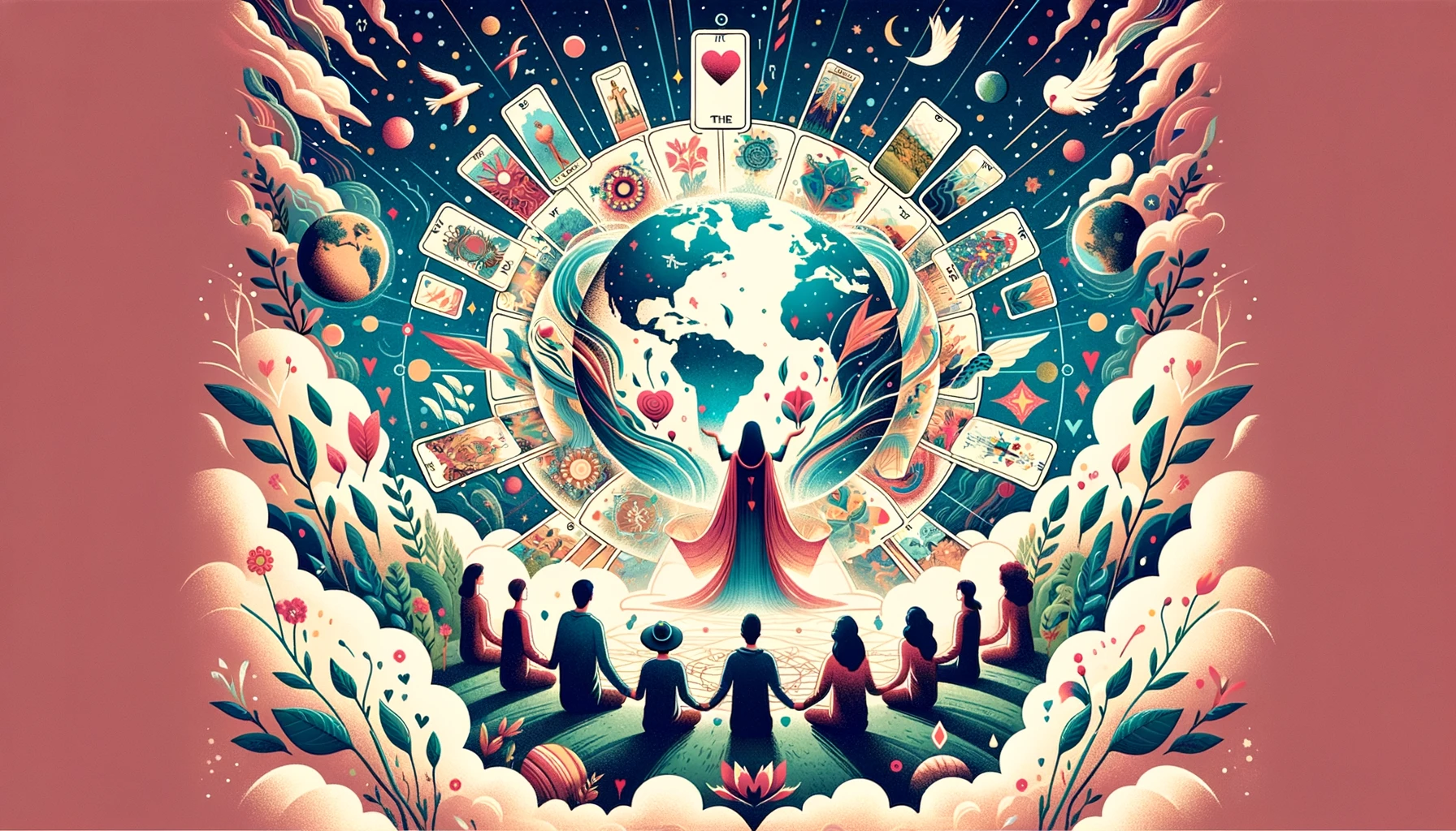 "An illustration symbolizing fulfillment, unity, and a sense of belonging with 'The World' Tarot card. Depicts a joyful, accomplished individual surrounded by cosmic symbols, representing completion, unity, and emotional fulfillment."