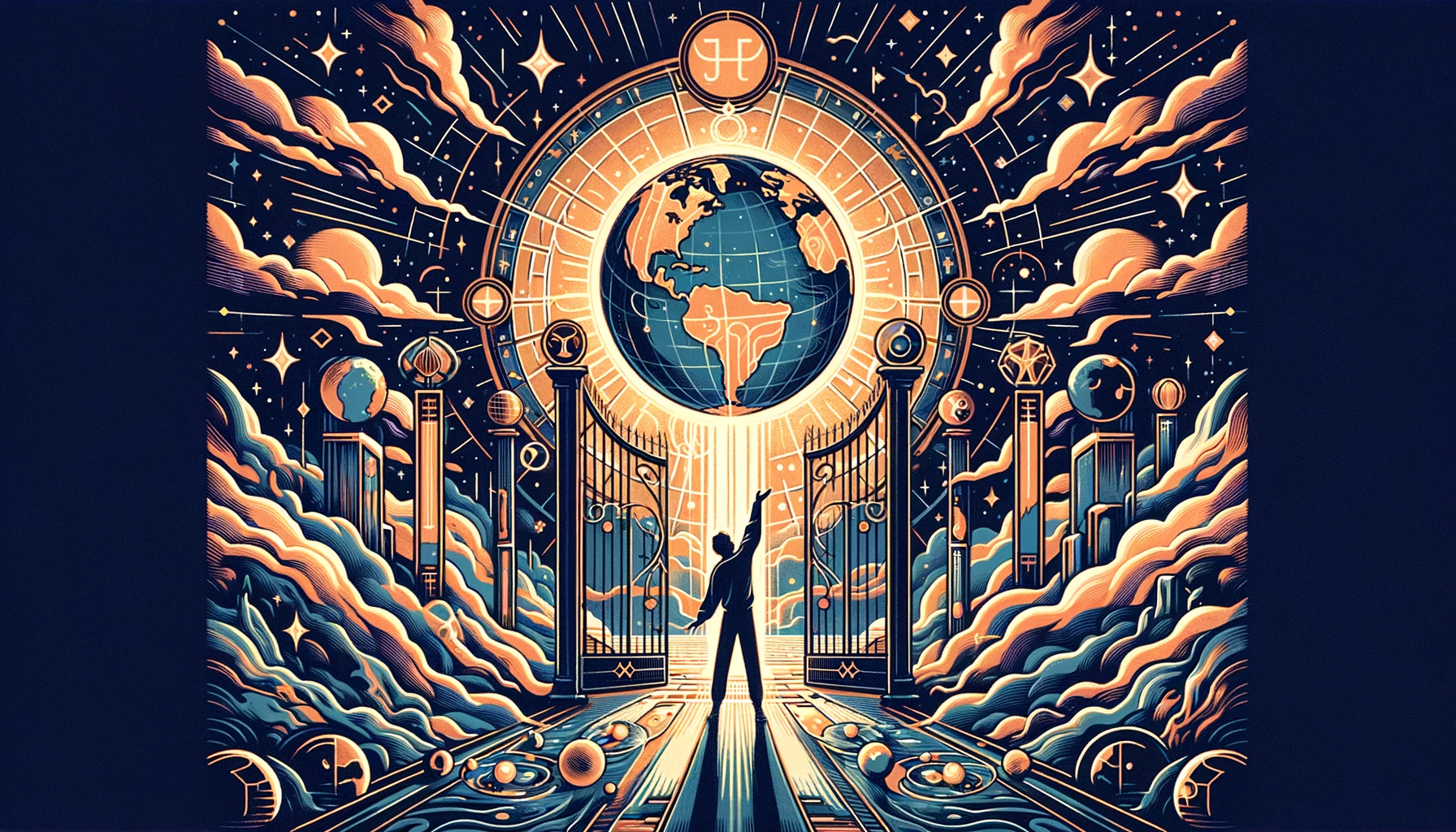 "Illustration symbolizing the desire for completion, fulfillment, and unity with 'The World' Tarot card. Depicts imagery suggesting aspirations for global understanding and personal achievement, evoking a sense of longing and harmony with life's interconnectedness."