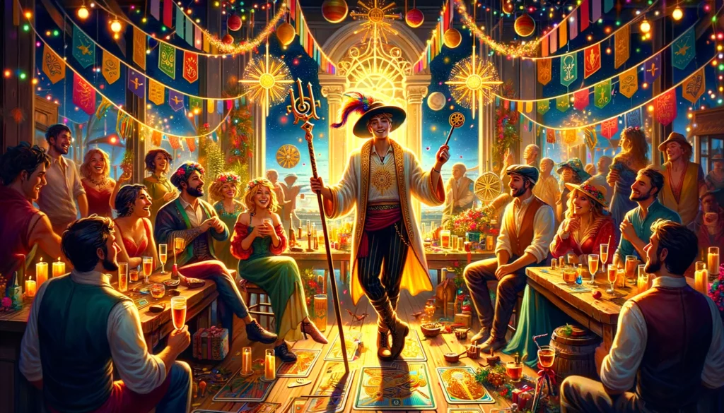 The image depicts a person surrounded by a lively gathering, exuding joy and contentment as they contribute to social harmony and celebrate success. This visual enriches the article by illustrating the individual's role in fostering connections, creating joy, and achieving fulfillment through relationships and accomplishments, against a backdrop of a festive gathering symbolizing stability and support.