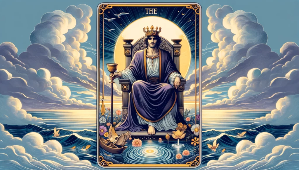 "A visually compelling representation of wisdom, emotional stability, and compassionate guidance depicted by the Tarot card. The imagery complements the exploration of its significance in Tarot readings, offering insight into its symbolic qualities."