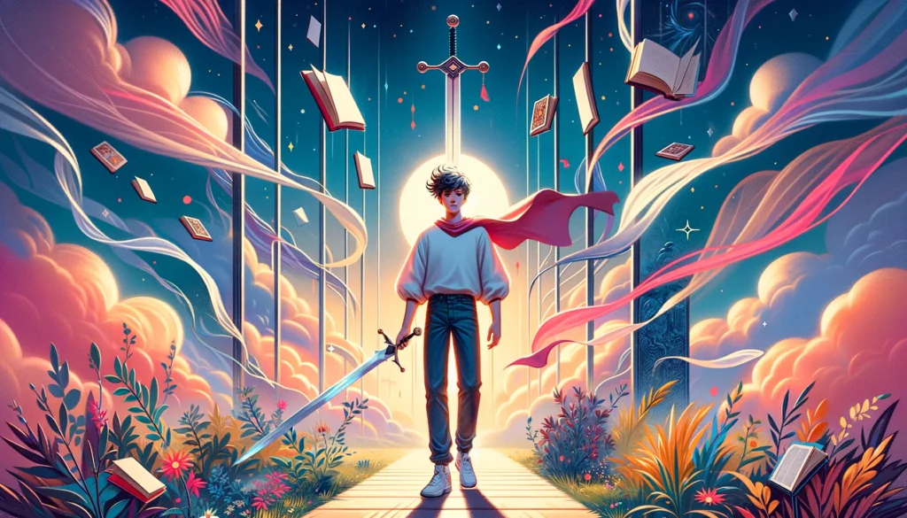 "The illustration depicts youthful energy and intellectual curiosity against a vibrant backdrop, symbolizing readiness to face challenges and encouraging free flow of thoughts and ideas."