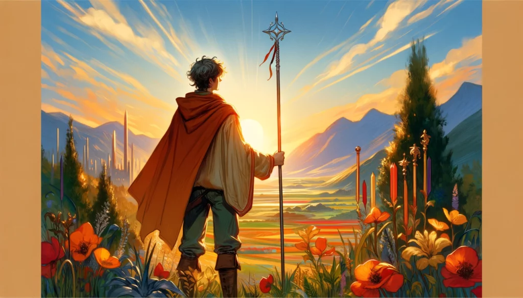 The image portrays a youthful, dynamic individual brimming with creativity, enthusiasm, and the courage to embark on new adventures. Set against a vibrant, unexplored landscape, it symbolizes the potential for personal growth and discovery. The scene embodies the figure's readiness to seize opportunities, reflecting a passion for life and eagerness to learn and explore.





