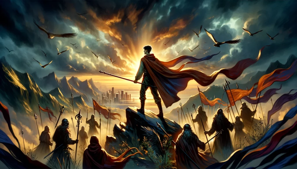 The image portrays an individual standing resolutely amidst a backdrop of swirling turmoil and intense energy, symbolizing the emotional landscape of determination and resilience. Their courageous stance against challenges is evident, embodying valor in defending their convictions against opposition. The dynamic backdrop emphasizes the adversarial setting and the emotional intensity of the moment. Fiery energy and passion radiate from the individual, highlighting the fervor that fuels their defense.





