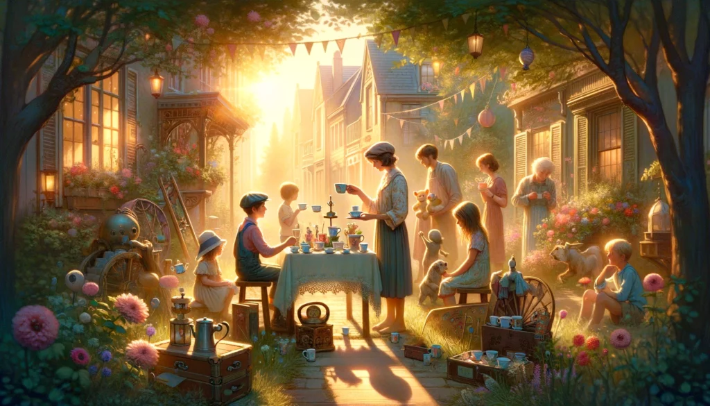 "An illustration portraying the serene, nostalgic essence of reconnecting with one's roots and the purity of past relationships."