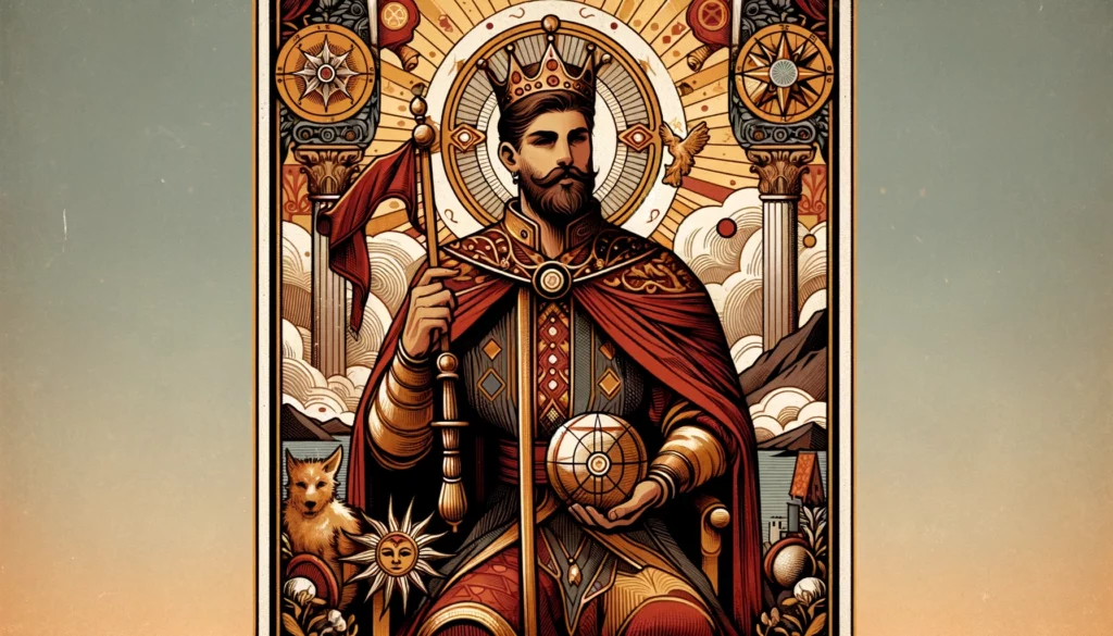  "Visual representation depicting the positive emotional attributes of security, control, and paternal care associated with the Upright Emperor tarot card."





