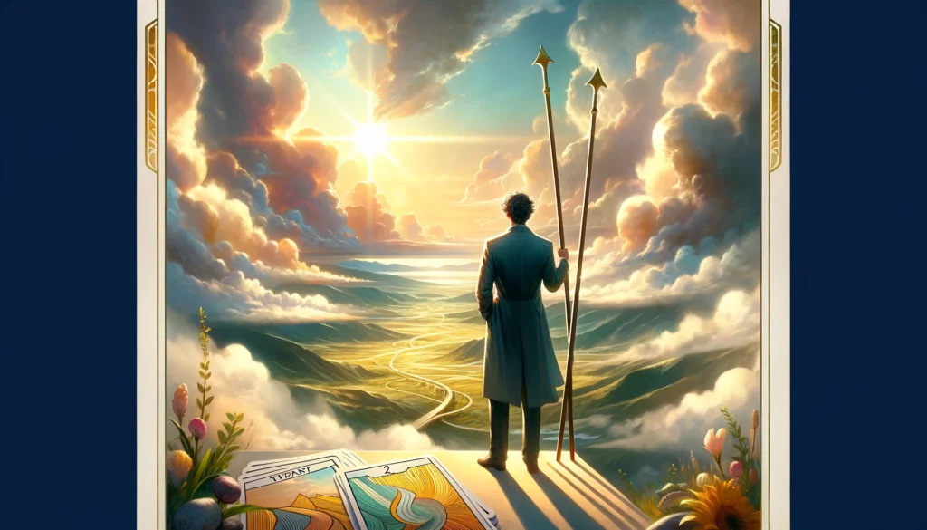 A person standing atop a hill, overlooking a vast landscape with arms outstretched and a joyful expression, symbolizing anticipation, ambition, and the thrill of envisioning and planning for the future. The image encourages viewers to embrace their dreams with optimism and a proactive spirit.