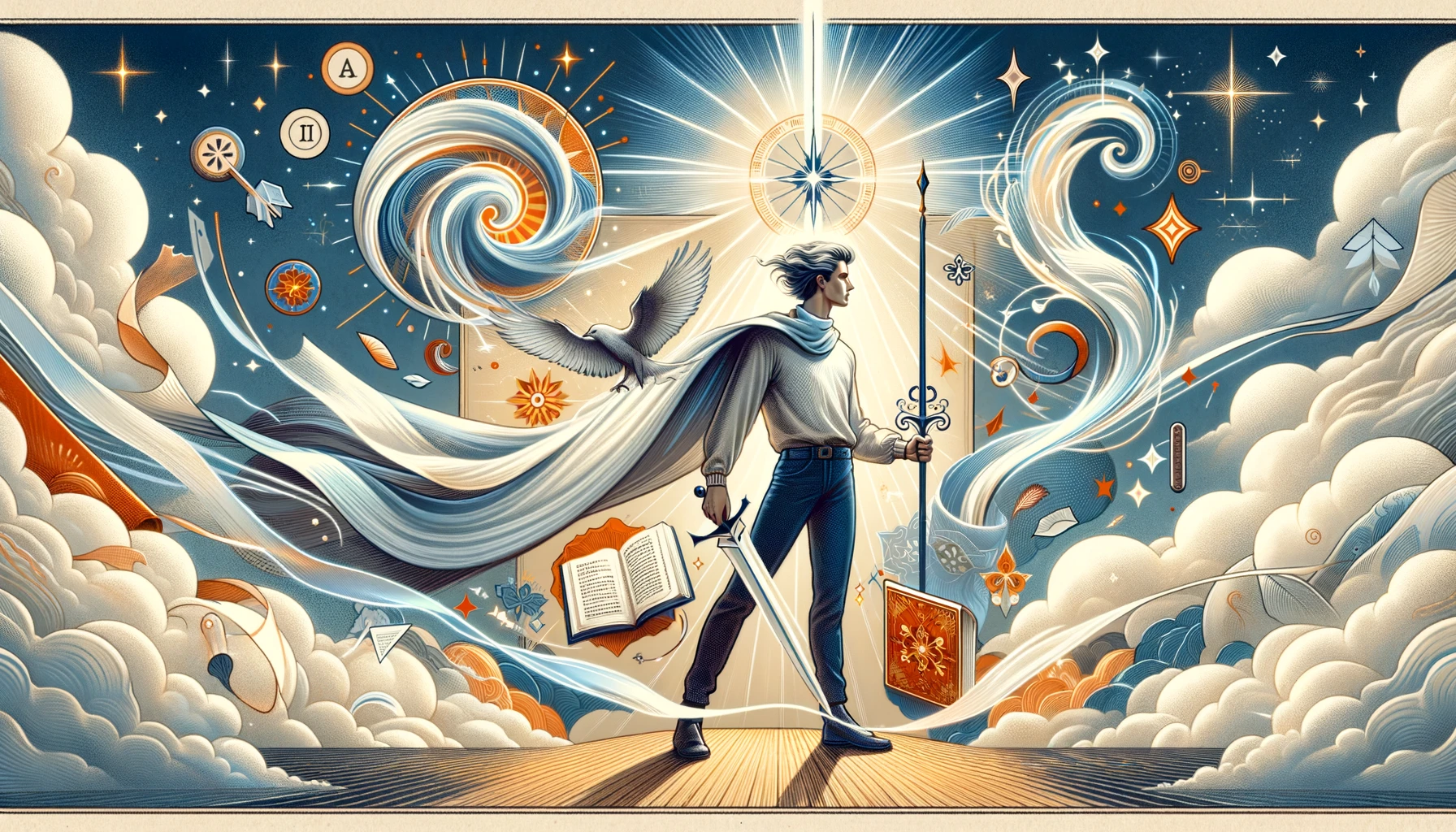 "Illustration depicting an individual embodying clarity, intellectual power, and courage to face truth, set against a dynamic backdrop emphasizing critical thinking, decisive action, and intellectual strength."