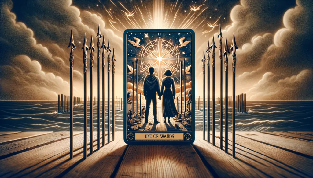 The image depicts a couple standing together, portraying determination and resilience in their relationship. They appear ready to face challenges with strength and courage, symbolizing their commitment to protecting what they have built together. The atmosphere conveys a sense of readiness to confront any obstacles that may arise, highlighting themes of safeguarding achievements, perseverance in love, and the power of enduring faith